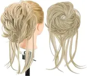 2PCS Messy Hair Bun Piece Updo Long Scrunchies Wrap Ponytail Extension Wavy Hairpieces Chignon Headband(Dirty Blonde)