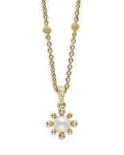 Lagos 18K Yellow Gold Luna Cultured Pearl & Diamond Fleur Pendant Necklace, 16-18