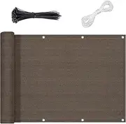 Balcony Privacy Screen, 0.9 x 5m Weather Resistant Woven Balcony Windscreen, Pre-Opened Outdoor Balcony Net Fence Mesh for Lanyard (Brown)