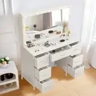 Makeup Vanity Table Set LED Lighted Mirror Bderoom Dressing Table Desk Drawers