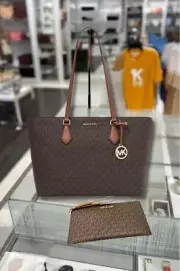 Michael Kors Sheila Large Multifunction Tote Bag + Top Zip Wristlet Wallet Brown