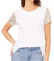 Vince Camuto Women's Solid-Color Sequined Short-Sleeve Top, Ultra White, M