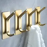 YIGII Towel Hooks/Adhesive Hooks - Brushed Gold Wall for Hanging Coat, Hat,Towel Robe Hook, Bathroom and Bedroom 4-Packs, Stainless Steel (GG-g-019)
