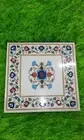 24" Square White Marble Center Sofa Coffee Table Semi Precious Stone Marquetry D
