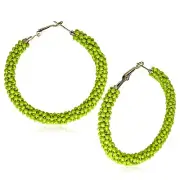 Bohemian Beaded Hoop Earrings For Women Mixed Color Bead Dangle Earrings For Wom