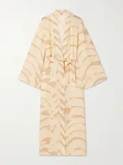 [Johanna Ortiz] Johanna Ortiz - Sail Softly Belted Printed Linen Robe - Cream - medium medium Cream
