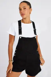 Black Short Denim Overalls - Size 8, Women's Dungaree