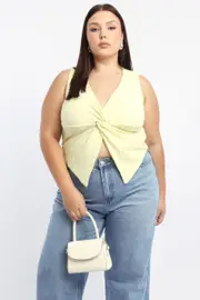 Yellow Textured Top Twist Sleeveless