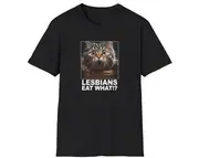 Funny Meme TShirt, LESBIANS EAT WHAT Kitty Cat Joke Tee, Gift Shirt