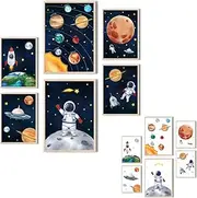 MeinBaby123® Children's Room Poster Astronaut Double-Sided Set of 6 Posters 2 x DIN A4 and 4 x DIN A5 Space Rockets Planets Children's Room Decoration Boys Wall Poster Premium (Astronaut V5)
