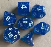 Dungeons & Dragons Dice Set Blue White Sparkle Glitter Galaxy Polyhedral D&D RPG