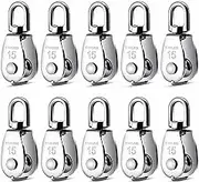 E-TING 10pcs M15 Single Pulley Block, 304 Stainless Steel 0.59" Wire Rope Roller Hanging Wire Towing Wheel Crane Swivel Heavy Loading Hook