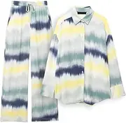 [Zadaos] Tie Dye Pants Sets For Women Shirt 2 Pieces Top Long Sleeve Shirts Drawstring Pants Suit