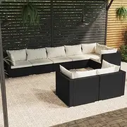 8 Piece Garden Lounge Set with Cushions Black Poly Rattan, Conversation Sets