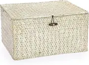 [Hipiwe] Wicker Shelf Baskets Bin with Lid, Large Natural Seagrass Basket Storage Bins Handwoven Rectangular Household Boxes for Wardrobe Home Organizer and Decor, Whitewash (USSN2023038EL)