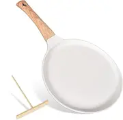 Crepe Pan 24cm, Non-Stick Frying Pan, Pancake Pan, with Removable Handle, Non-Stick Medical Stone Coating, for All Hobs and Induction Cookers, PFOA Free (White)