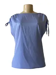 Nine West Ruched Shoulder Tie On Cap Sleeve Blouse Top Light Blue Size Small