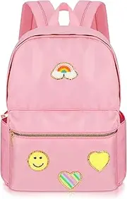 [Sotiff] Lightweight Backpack Preppy Patches Nylon Backpack Rainbow Heart Smile Waterproof Travel Bag Pack