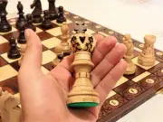 Big wooden chess handmade hand carved board full set Vintage style family game