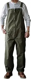[Rexcyril] Men's Baggy Bib Overalls Loose Fit Vintage Work Dungarees Workwear Sloppy Coveralls with Cargo Pockets,