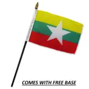 MYANMAR FLAG DESK SET WITH BASE 4x6 INCHES - TABLE STICK FLAG
