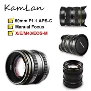 Kamlan 50mm F1.1 APS-C Manual Focus Lens for Sony E Fuji X Canon EOS-M M43 Mount