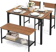 Giantex 4-Piece Industrial Dining Table & Chair Set, Brown, Fits 4-Person Family Gathering, Space-Saving Design, Durable MDF & Steel Construction, Modern Functional Desk Set