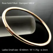 Bracelet Real 18k Rose Pink Gold Filled Solid Cuff Bangle Ladies Small Size 60mm