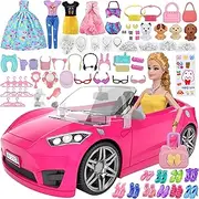 88888Doll Playset with Sparkly Pink 2-Seater Toy Convertible Car