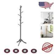Height Adjustable Wooden Tree Coat Rack with 8 Hooks for Stylish Entryways