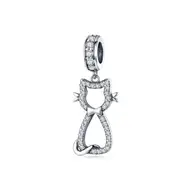 925 Sterling Silver Zircon Cat Pendant For Bracelet Diy Accessory