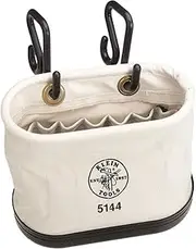 Klein Tools 5144 Canvas Bucket, Aerial Oval Tool Bucket with Black Molded Polypropylene Bottom, Includes Hooks, 15 Pockets