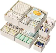 ZenStorage 12 Pack Drawer Organizer for Baby Clothes, Linen Fabric Nursery Organizer with Zipper, Beige