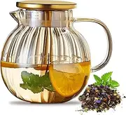 Saeifin Glass Teapot Stovetop Safe, Glass Tea Kettle 44oz/1300ml with Lid Perfect for Microwave Use, Handcrafted with Durable Borosilicate Glass and Stainless Steel Infuser, Ideal for Loose Leaf Tea