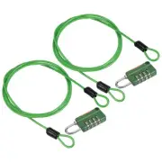 2Set 4 Digit Combination Lock 3.3' Security Cable Padlock Steel Lock, Green