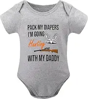 [WOOYONGING] Pack My Diaper I'm Going Hunting With My Daddy Going Home Outfit Short Sleeve Baby Boy Coming Home Outfit White Ne