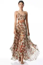 Alice + Olivia Gloria Chain Strap Pleated Maxi Dress 2 NWT $995