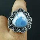 Proposal Women's Ring Natural Blue Opal Pear Gemstone 925 Sterling Silver