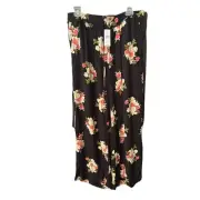 Loft Black Floral Wide Leg Pant Size Small NWT Elastic Drawstring waist New