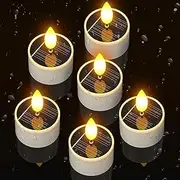 [Yme] Solar Tea Lights Candles, 6 Pack Small Rechargeable Battery Operated LED Flickering Flameless Tealight Candles with Dusk to Dawn Sensor for Outdoor Waterproof Garden Patio Yard Party Decor