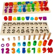Sendida Kids Wood Sorting Puzzles Toys Shape Sorter Number and Math Stacking Blocks Toddlers Learning Toys Gift, Montessori Toys for Toddlers, Preschool Teaching, Early Education Toy