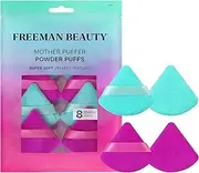 Freeman 8 Count Mother Puffer Powder Puff Set, Makeup Puffs For Pressed or Loose Powder, Velvet Material, Cloud Skin, Triangle Powder Puffs With Finger Band For Setting & Baking, Vegan & Cruelty-Free