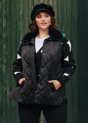[Virtuelle] Taking Shape Fur Collar Quilted Vest Size 18 in Black - Plus Size Women's Clothing Black