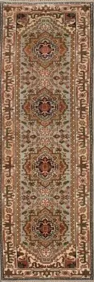 Hand-Knotted Traditional Light Blue Geometric Indian Wool Runner Rug 3x10 Ft
