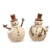 2-PK 8" WHIMSICAL SNOWMAN SET Ivory Christmas RAZ 4407029