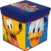 Foldable Storage Box with Lid, Officially Licensed Disney Mickey Mouse and Friends, Children's Stool with Storage Compartment, Toy Organiser for Boys and Girls, Size 31 x 31 x 31 cm
