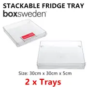 2x Stackable Acrylic Fridge Tray 30x30CM Container Food Storage Pantry Organiser