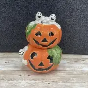 NIB VTG OMNIBUS JACK O’LANTERN PUMPKINS & GHOSTS STACKING SALT & PEPPER SHAKERS