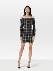 Off Shoulder Slip Check Mini Dress