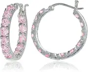 [Hoops & Loops] Sterling Silver Light Pink Cubic Zirconia Inside Out 3x25 mm Round Hoop Earrings